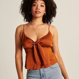 Abercrombie Satin Tie-Front Cami in Dark Orange